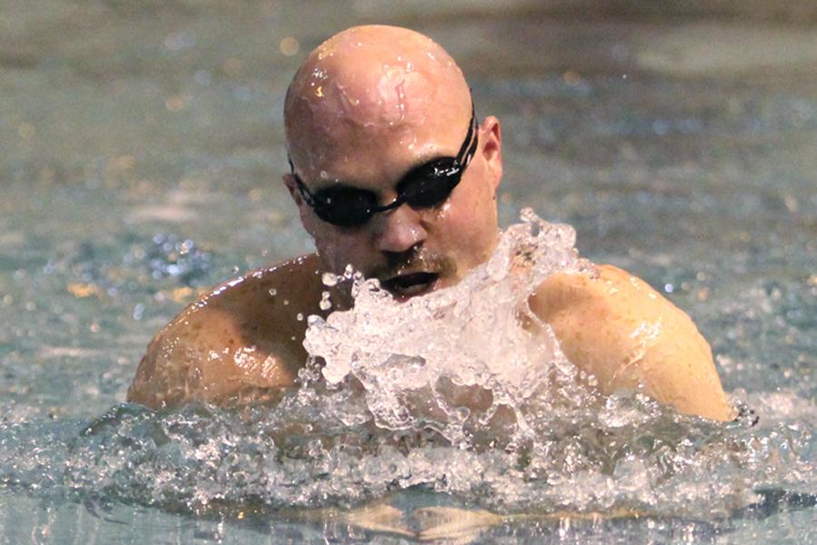 Mr. Robin Tobias, Principal, competes in a breaststroke event during the Alumni Swim Meet. “The event was an opportunity to reunite LC swimming and diving alumni for a final farewell to the old pool and to recognize the championship program established by Mr. Tonkovich,” Tobias said.