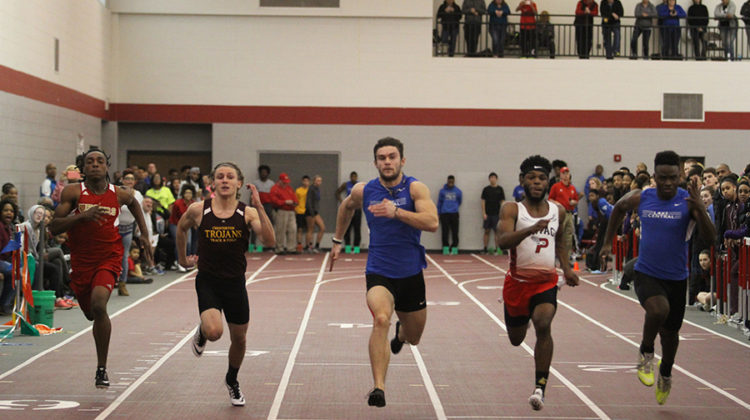 Antonio Pavloski (12) and Anthony Giles (12) sprint down the track towards the finish line. Both Pavloski and Giles would go on to break the 60-meter school record later that day.
