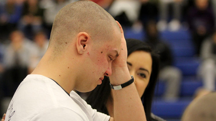Parker Bryant (12) cries thinking about what people who have cancer have to go through. Bryant was the team leader for the Senior Baldrick’s team.