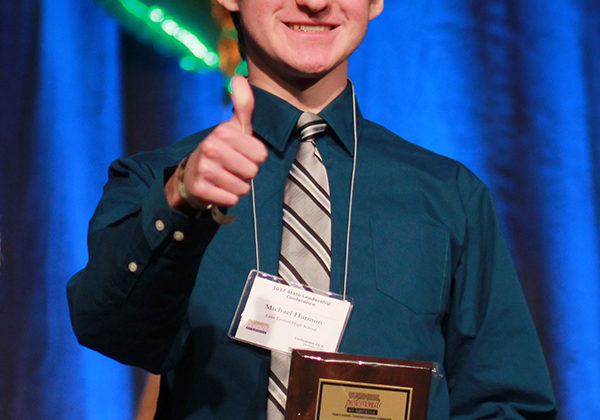 Michael Harmon (11) gives a thumbs up after placing fifth in Fundamental Word Processing. Even though it was his first year in BPA, Harmon qualified for Nationals.