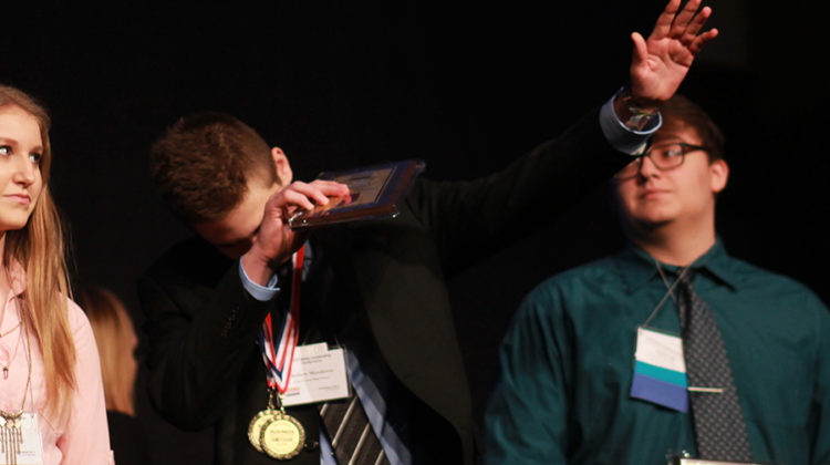 Mathew Matakovic (11) dabs as he placed third in SQL Database. Last year, Matakovic also dabbed during the Awards Ceremony.