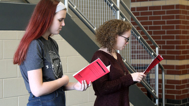 Madison Magdziarz (12) and Katherine Veronesi (12) direct their freshmen. The girls chose to direct the show “Stroke Static.”