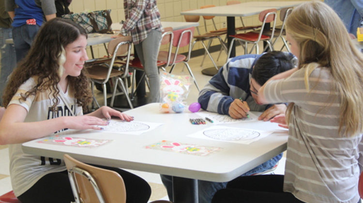 Best Buddies meets in the cafeteria on Monday, April 10. This meeting consisted of an easter egg hunt and coloring.