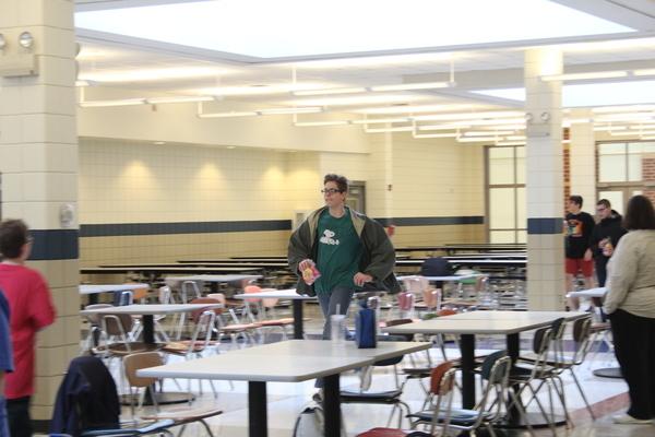 The buddies race throughout the cafeteria and town square looking for eggs. The course was filled with laughter of excitement.