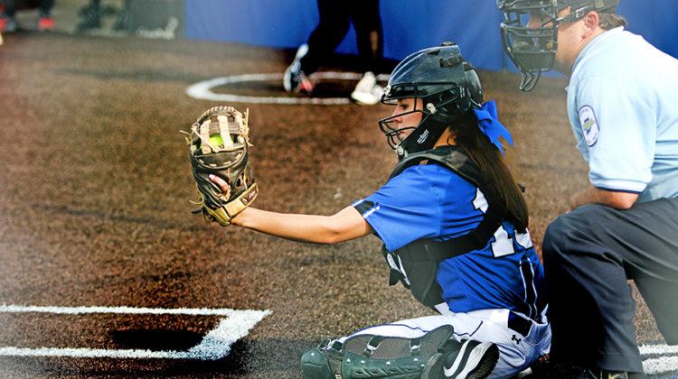 Ashley Swets (10) catches the ball. The Lake Central girls Varsity softball team played against Griffith.