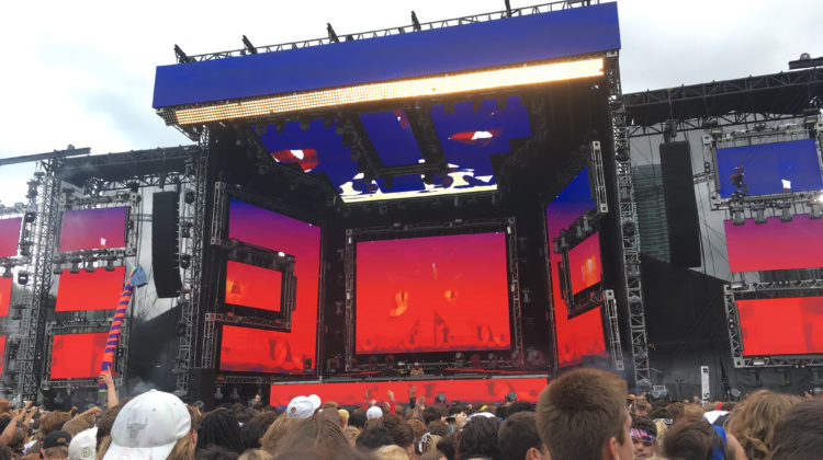 The crowd is waiting for an EDM artist to perform at Perry’s stage. This stage is where most of the electronic artists played.