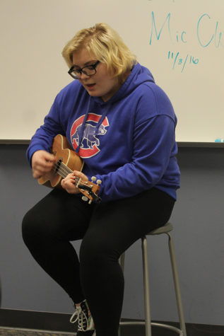 Briana Sambrooks (9) sings “Taking Back My Heart” by Rusty Clanton. Sambrooks also performed “Safe and Sound” by Taylor Swift this Open Mic. 