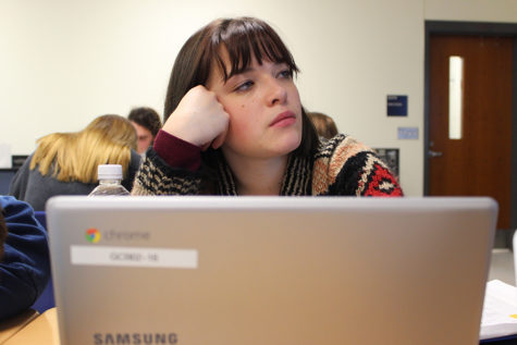 Alexis Kelly (12) pays attention while Mrs. Parks teaches. The lesson was about the skeletal system. 